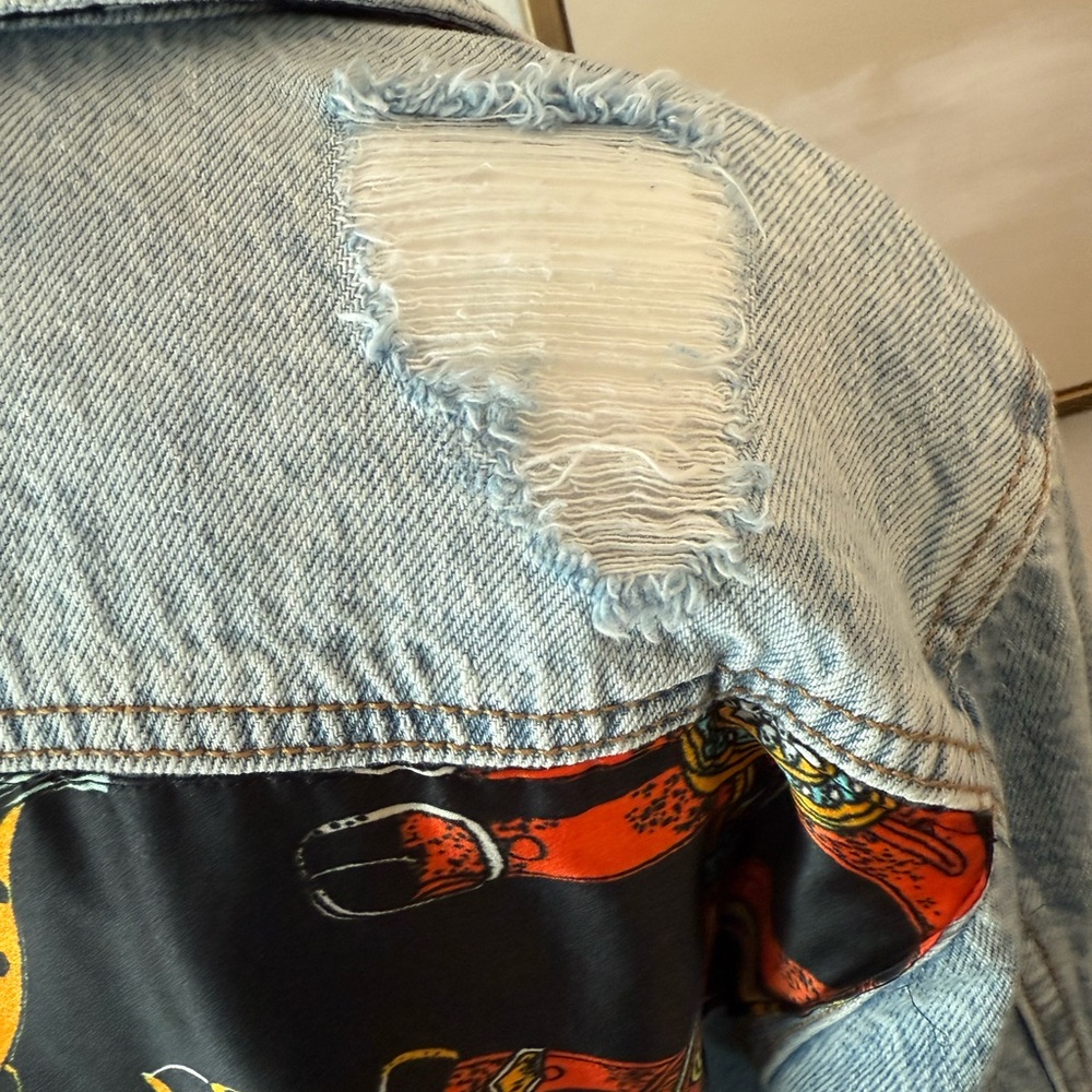 Denim Jacket with Black Printed Satin Back Panel - Picture 7 of 10